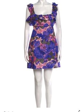Zimmermann Purple and Pink Floral Ruffle-Trim Mini Dress.  Worn 1x, like new